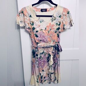 Pastel floral soft pink, lavender overlay dress